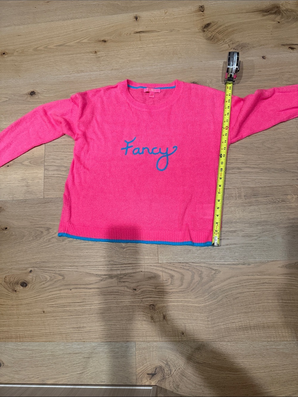 Lilly Pulitzer Hot Pink Crewneck Sweater with Blue 'Fancy' Script - Picture 2 of 7